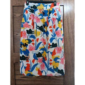 J.Crew Pintucked Midi Skirt in Morning Floral size 6 40% Linen